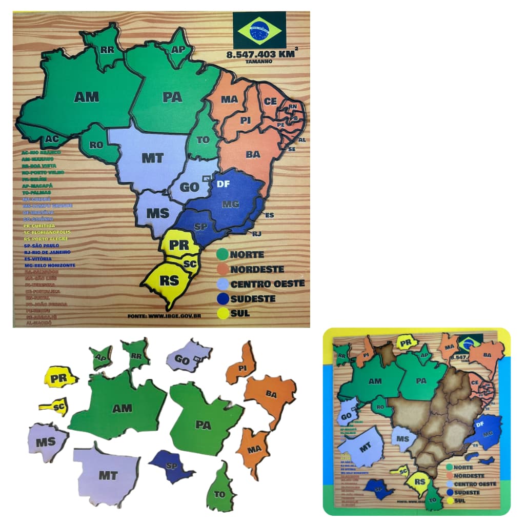 Brinquedo Pedagógico Quebra-Cabeça Mapa do Brasil em MDF Brinquedo Educativo