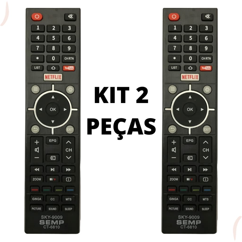 KIT 2 Controle Remoto Smart Para Tv Semp Toshiba Ct-6810 Com Tecla Netflix e Youtube
