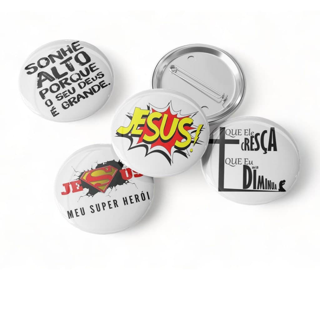 4 Botons Broche Alfinete - Jesus  Color - Coleção Cristã Gospel Papers - Button, Botton, Botom