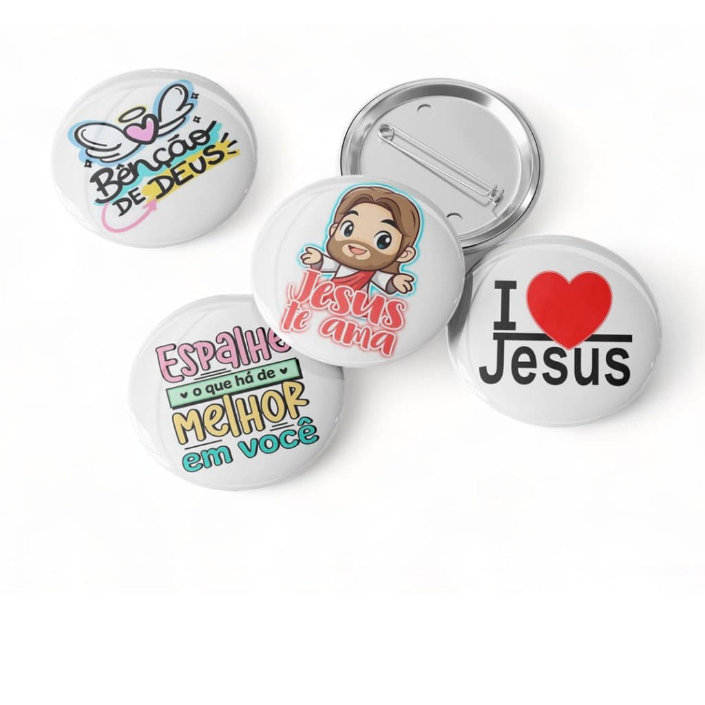 4 Botons Broche Alfinete Jesus Te Amo - Coleção Cristã Gospel Papers - Button, Botton, Botom