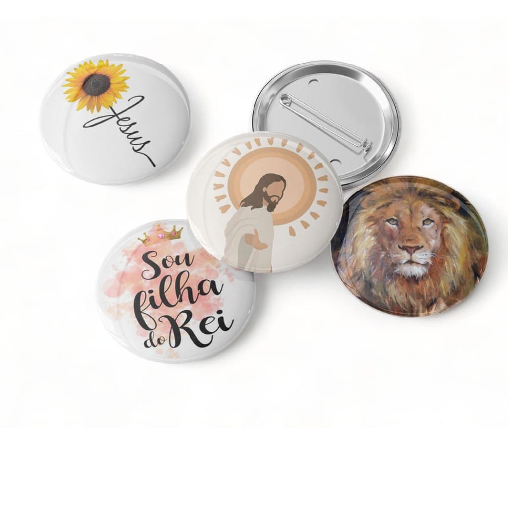 4 Botons Broche Alfinete - Jesus - Filha do Rei - Leão - Coleção Cristã Gospel Papers - Button, Botton, Botom