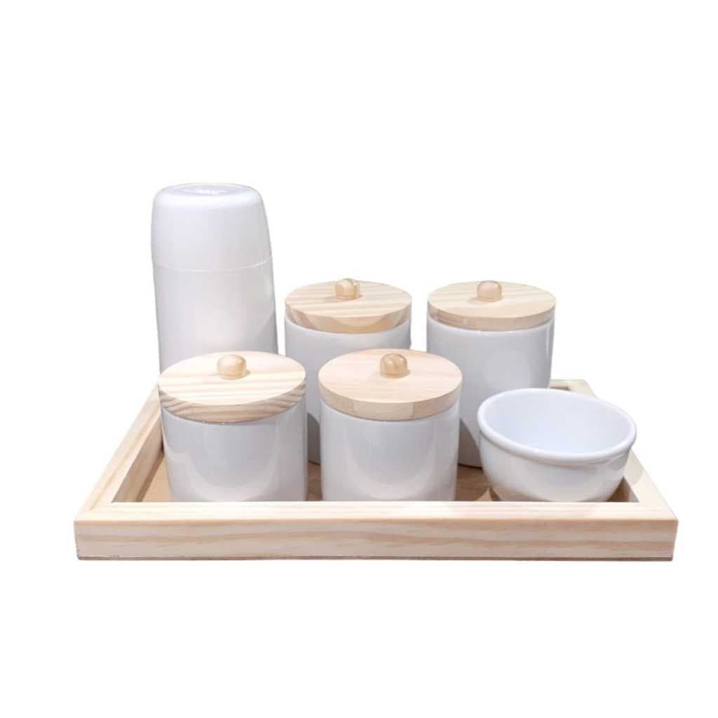 Kit Higiene bebe porcelana completo potes cim tampa garrafa térmica bandeja menino menina maternidade