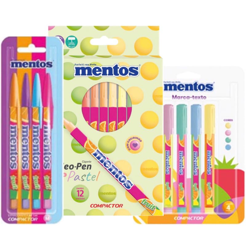 Kit Caneta Compactor Mentos Lançamento Canetinha ,Caneta ,Marca Texto Colorida Escolar.