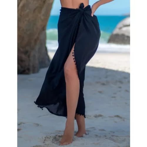 Canga Preta Pompom Bali Verão 2024 Saída De Praia Piscina Club Resort