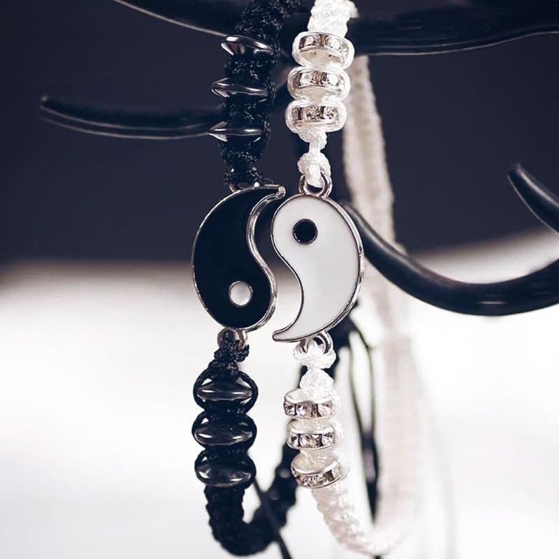 Conjunto Pulseira Yin Yang Casal Duo Namorados Par 2 Pcs Amizade Para Mulheres e Homens Unissex