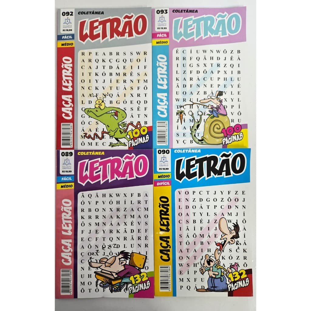 Kit com 4 Coletâneas Caça Palavra LETRÃO.  ( 2 letrão com 100 paginas e 2 com 132 paginas)