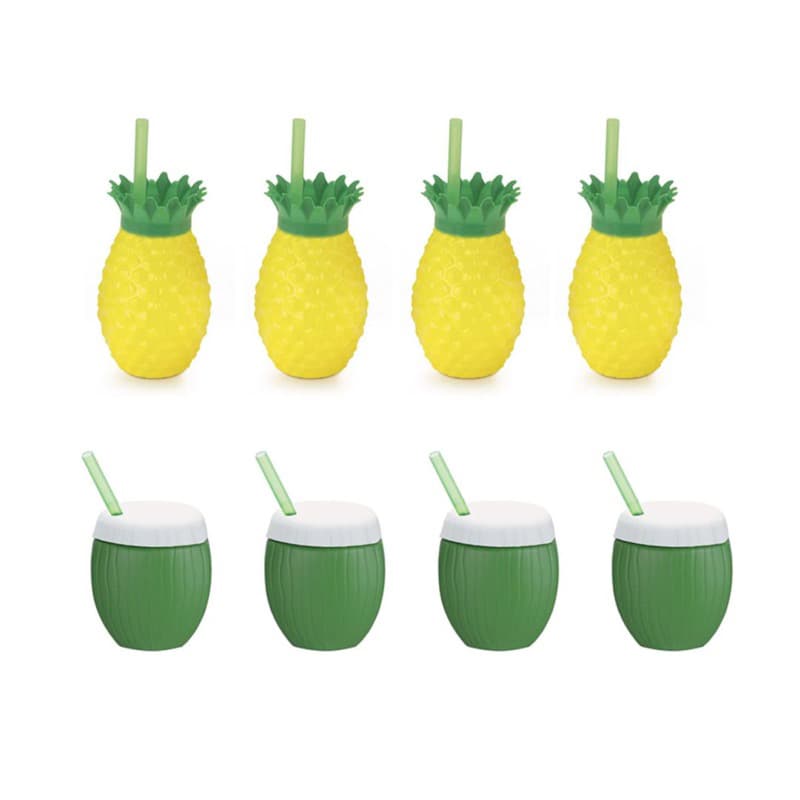 kit 8 copos abacaxi coco festa tropical