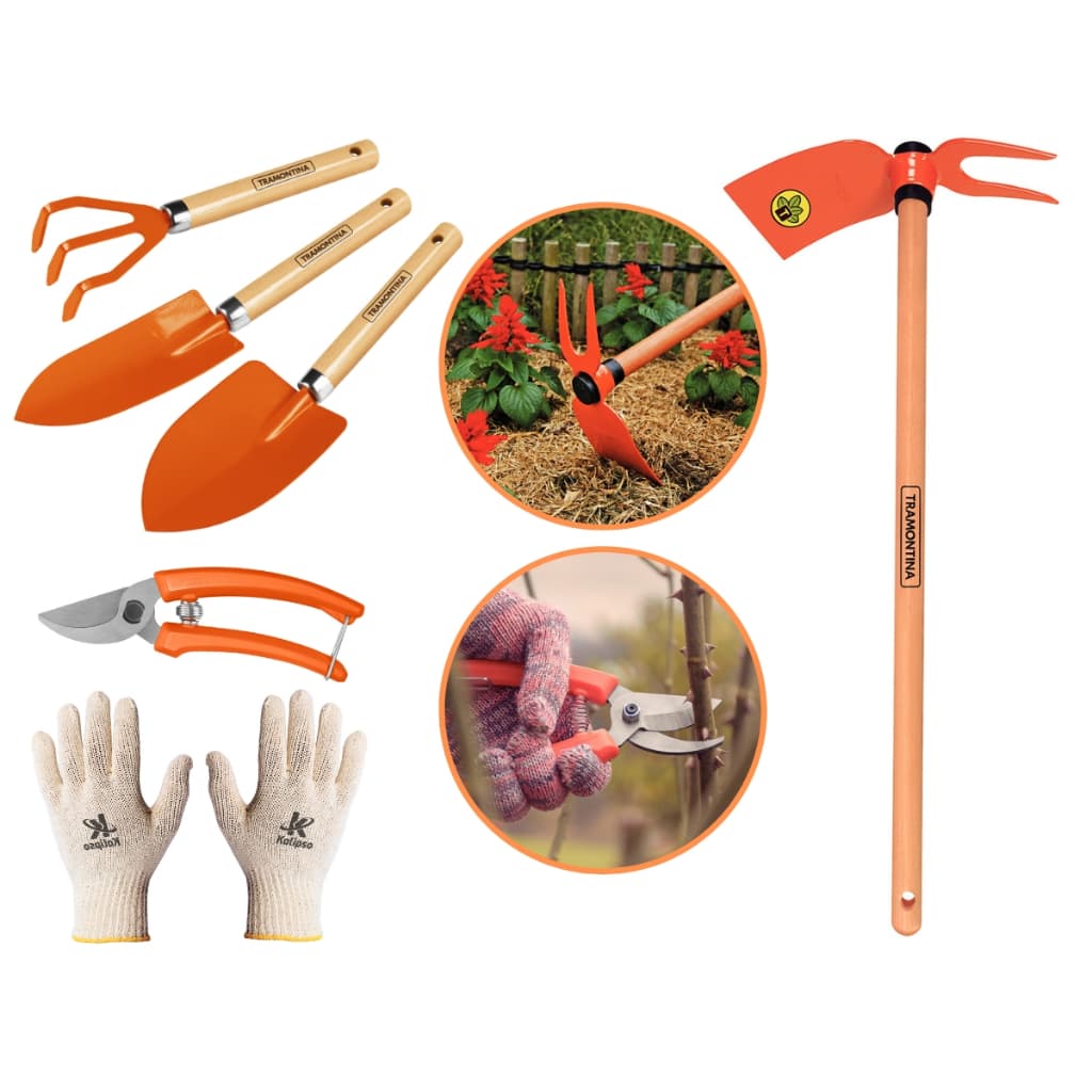 Kit Jardinagem 5 Ferramentas Para Cuidar Bem Do Seu Jardim + Luva Tricotada
