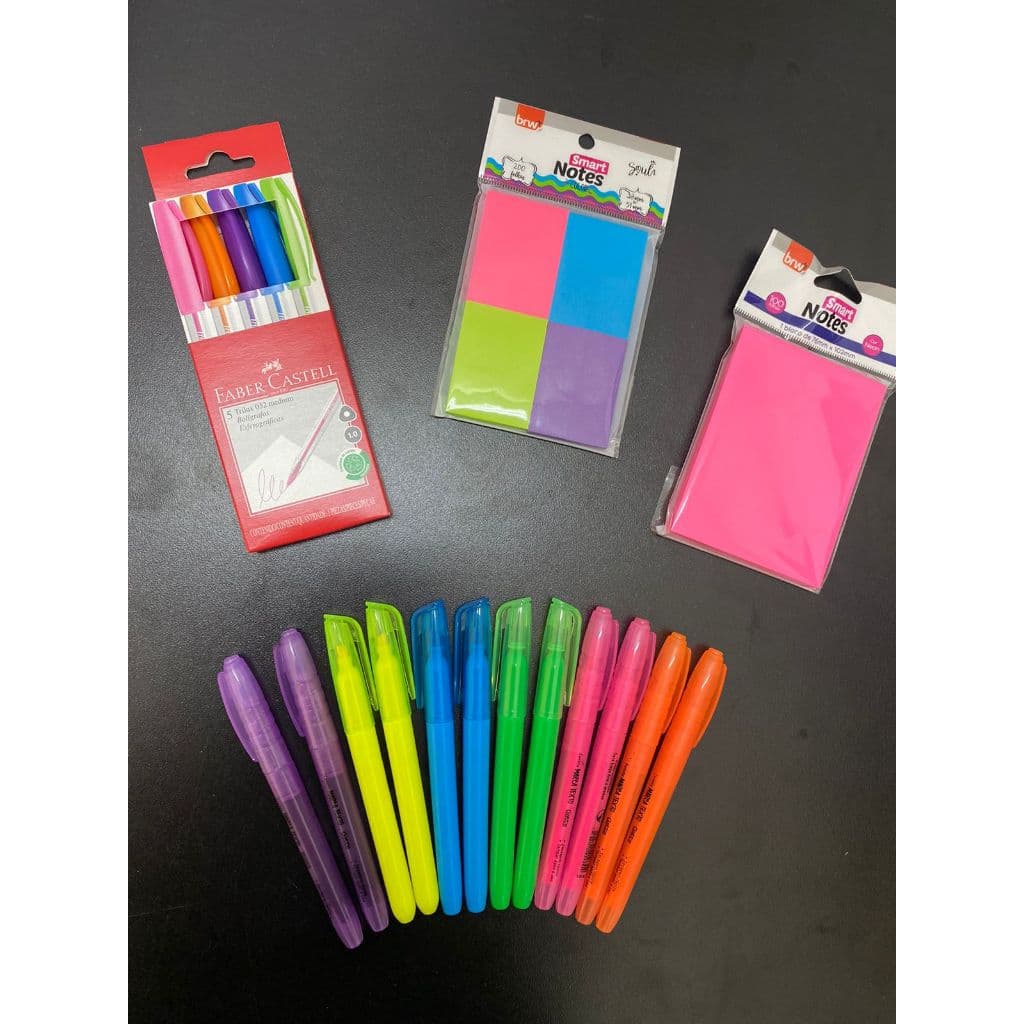 Kit Canetas + marca texto + Post it