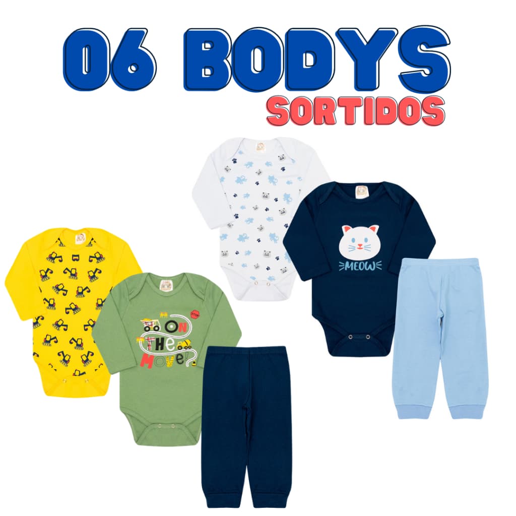 Kit body Bebê 6 peças conjunto bebê Roupa de Bebês Algodão Menino Manga Longa