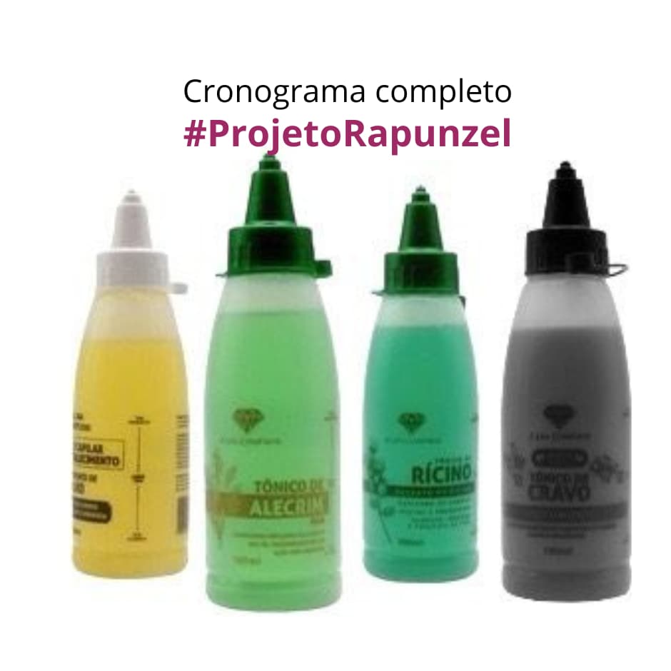 Kit Cronograma Projeto Rapunzel Tônico de Rícino,Tônico de Alecrim ,Tõnico cravo e Tônico de Alho 100ml-ALiga Cosméticos