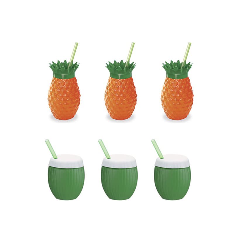 kit 6 copos abacaxi coco festa tropical carnaval