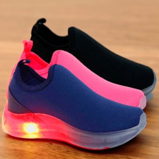 Tenis Calce Facil Liso Led Confortavel Menino Menina