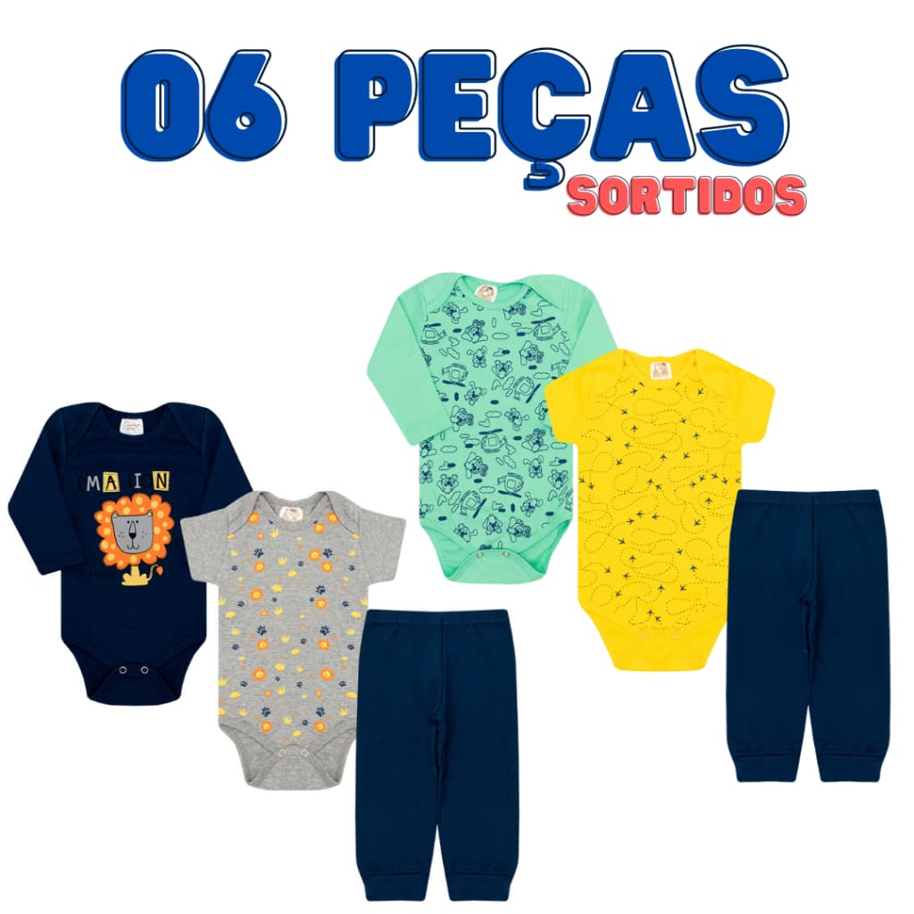 Kit body Bebê 6 peças conjunto bebê Roupa de Bebês Algodão Menino