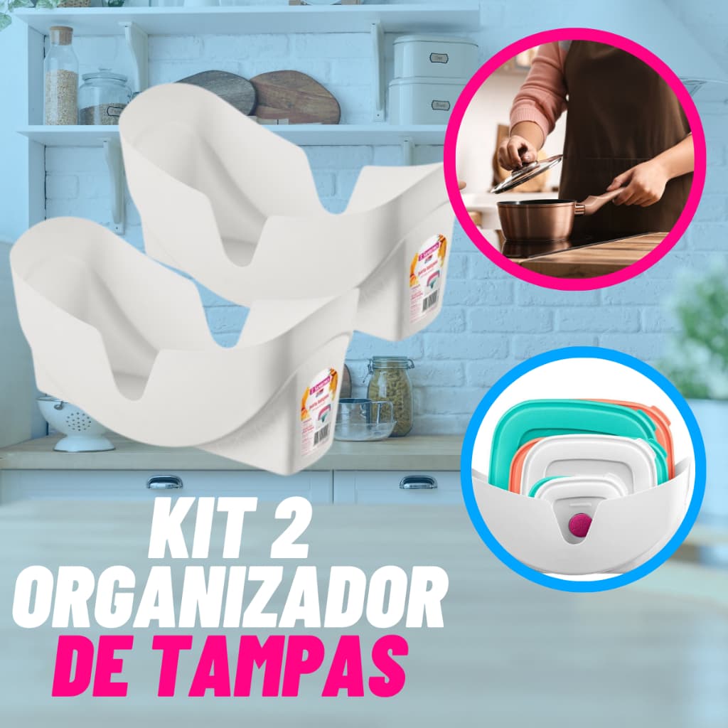 Kit 2 Porta Tampas de Plastico Organizador Cozinha Armario Sanremo Branco