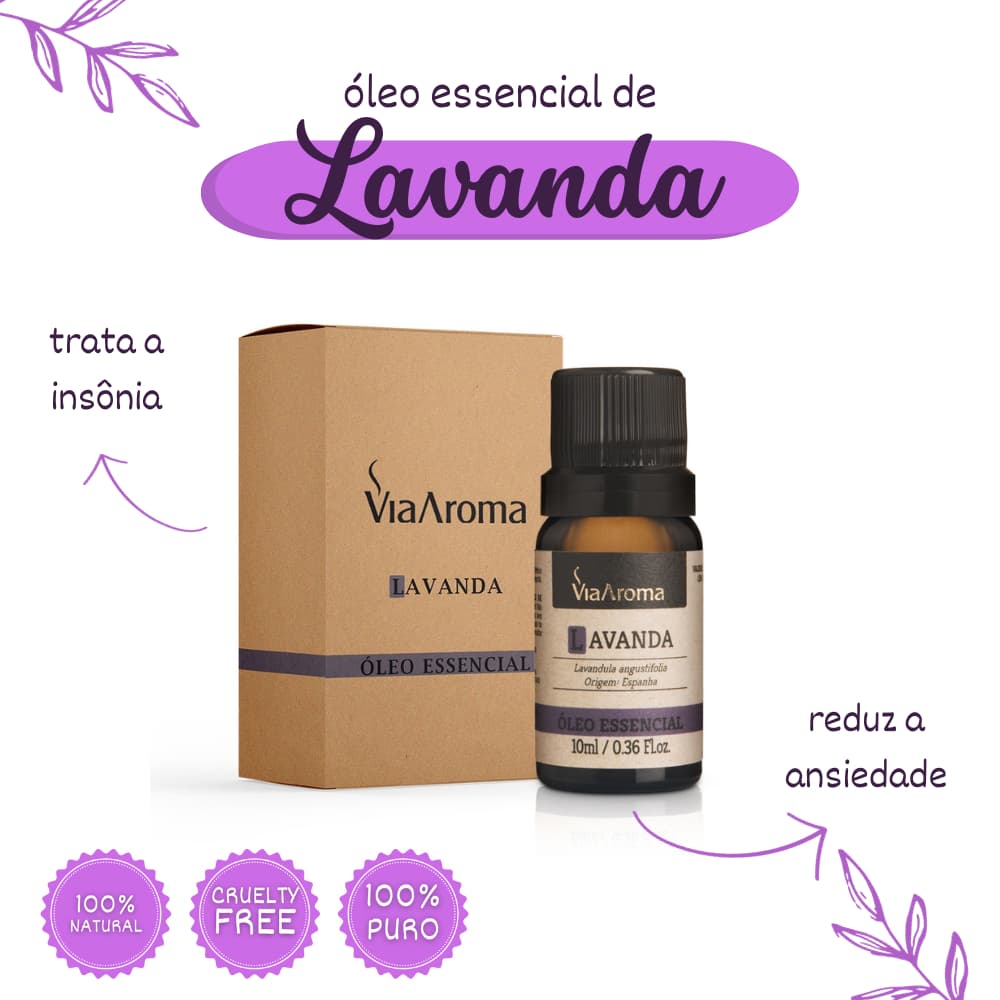 Óleo Essencial Lavanda Via Aroma 10ml Clássica Para Aromatizador e Difusor de Aromas Aromaterapia