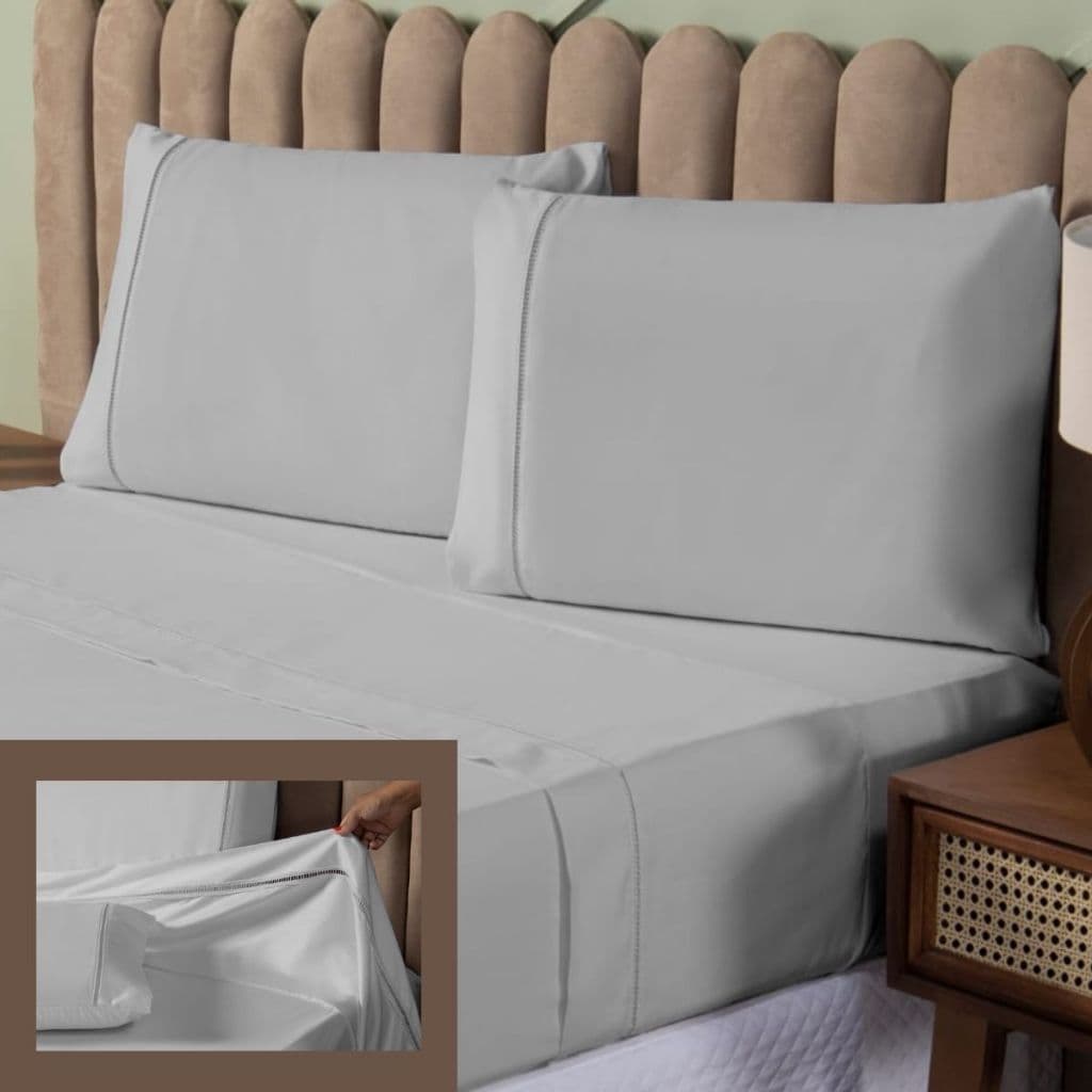 Jogo de Lençol 03 Peças Percal 400 fios Cama Casal Padrão Com Vira Sobre Lençol®️ Ponto Palito
