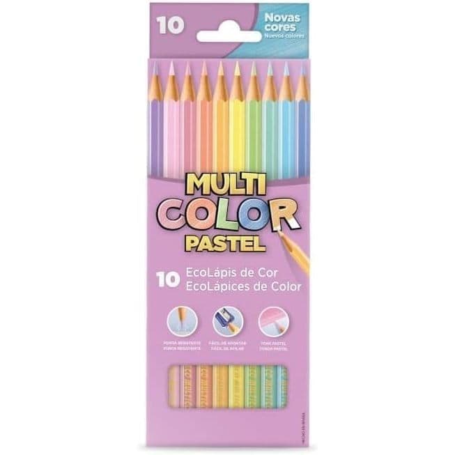 EcoLápis de cor, Multicolor Sextavado, Caixa com 10 lápis em tons pastel Cores vibrantes Variadas