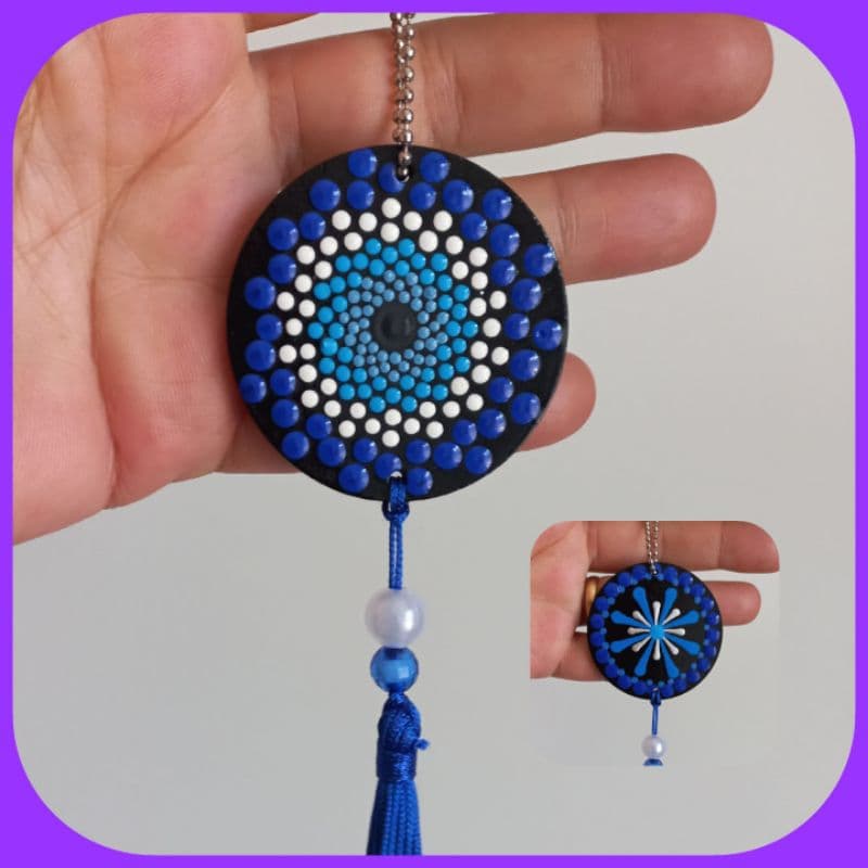 Mini Mandala Amuleto Esotérico Olho Grego, Móbile Pendente. Pintura Pontilhada. MDF
