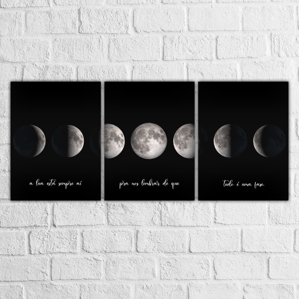 Quadro Decorativos - kit 3 placas fases da lua