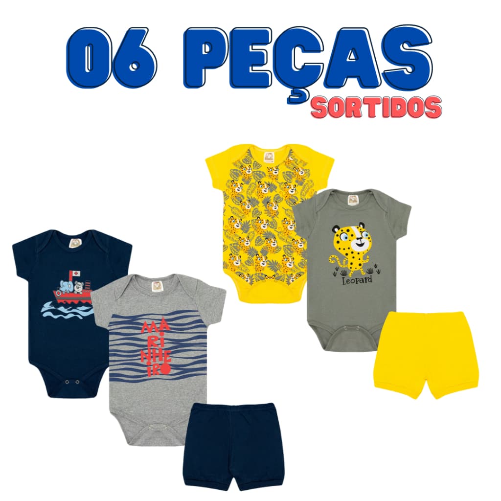 Kit body 6 peças conjunto Roupa de Bebês Algodão Menino e Menina