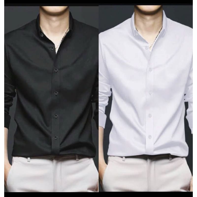 KIT 2 Camisa Social Masculino Manga longa De Botão Lisa