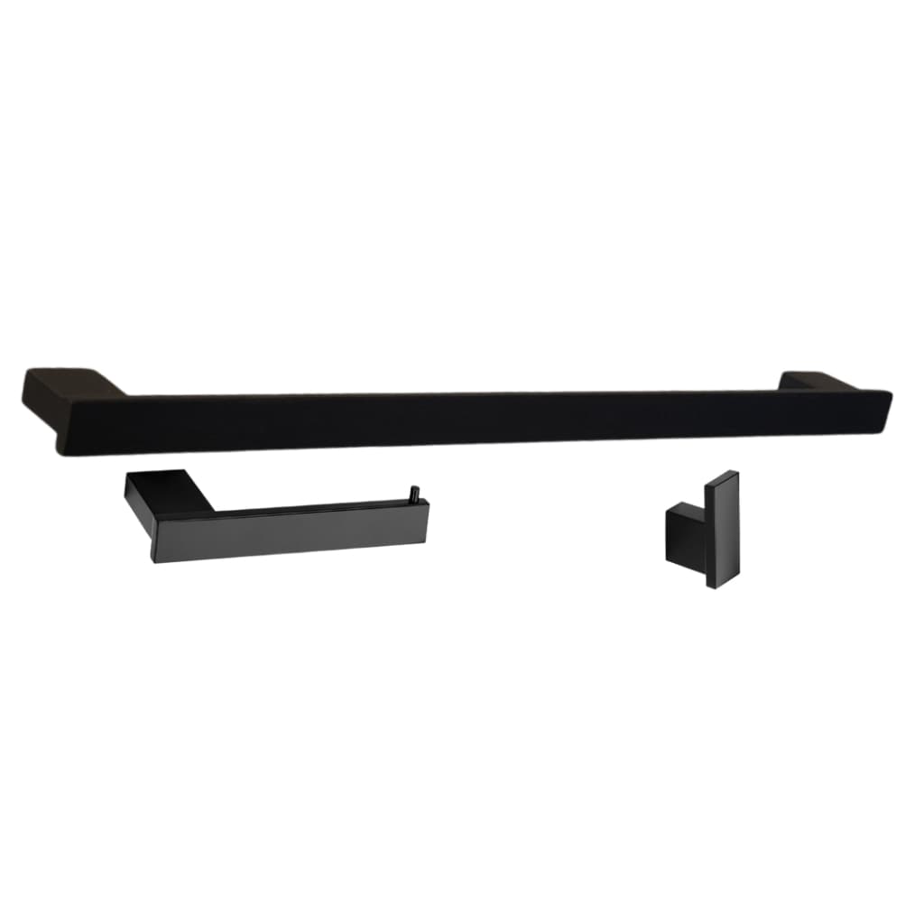 KIT BANHEIRO INOX SIMPLES PRETO 3 PEÇAS 03