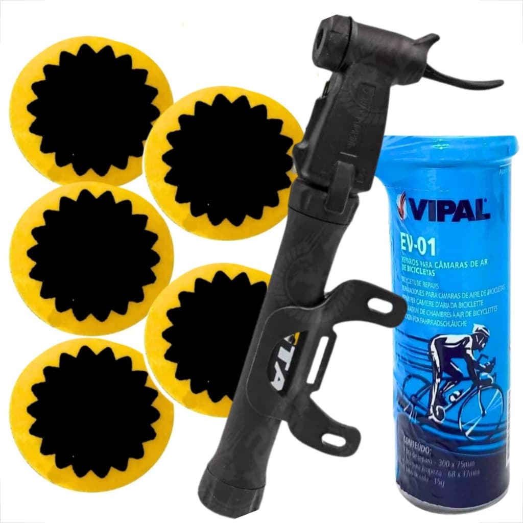 Kit Ferramentas Bike com Bomba de Ar Remendos Câmara de Ar Reparo Pneu Bico Duplo MTB Speed