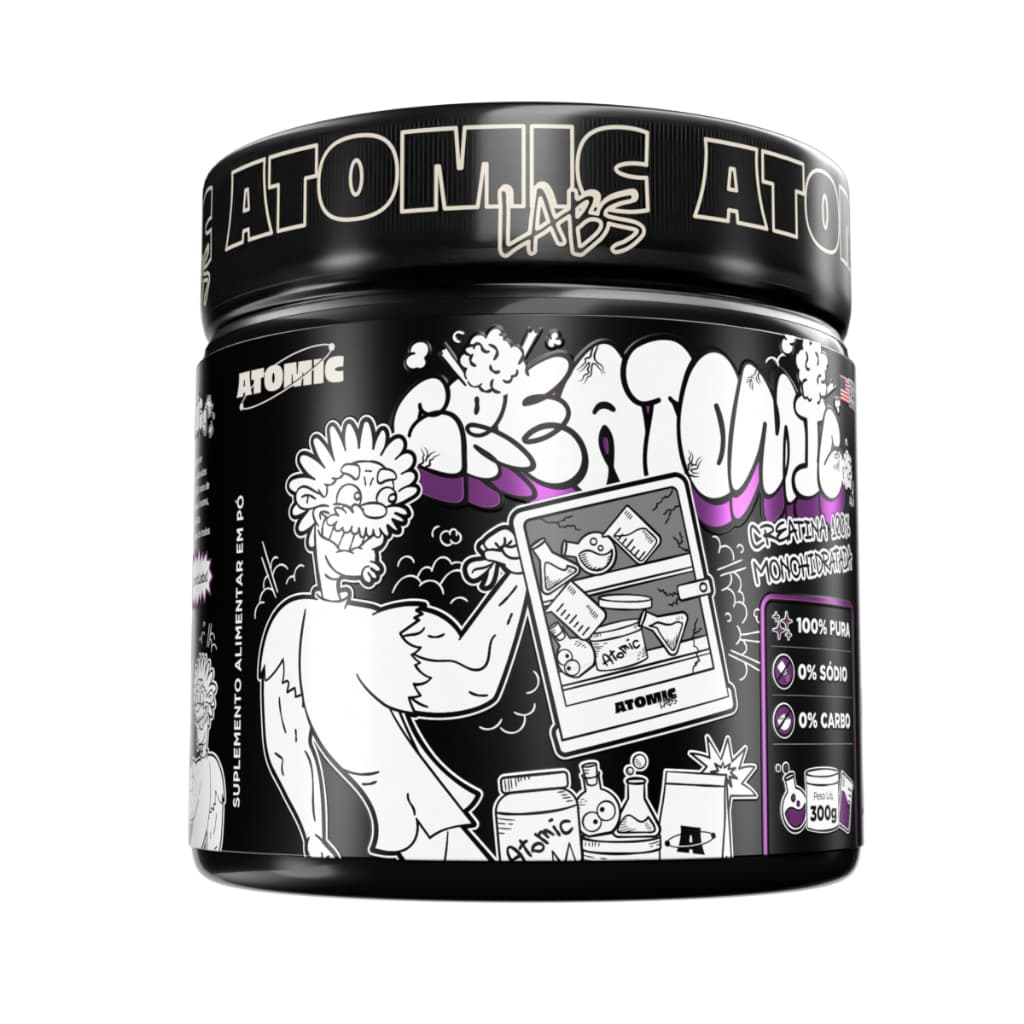 Creatina 100% Pura Monohidratada Creatomic Atomic Labs 300g - Rende 100 Doses - Sabor Neutro