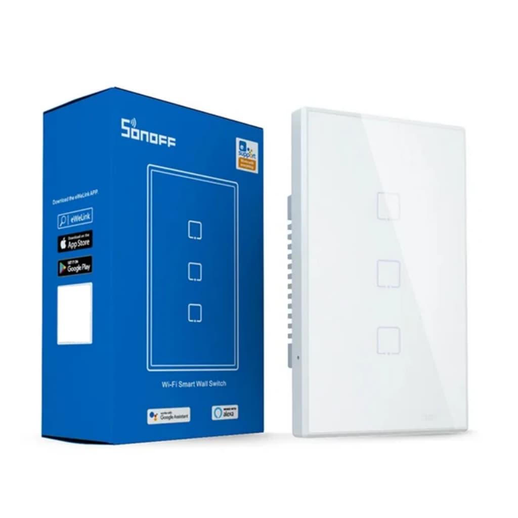 Interruptor Inteligente WIFI Sonoff T2 3 Teclas Botões T2US3C com RF Alexa Siri