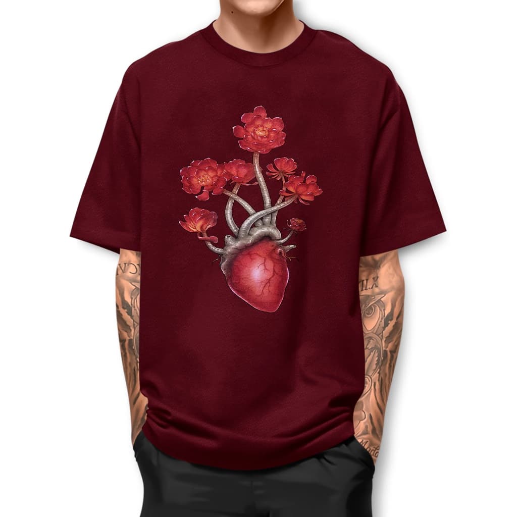 Camiseta  Flor Coração Basica Street Fio 30.1 Algodao Camisa Manga Curta BJ1