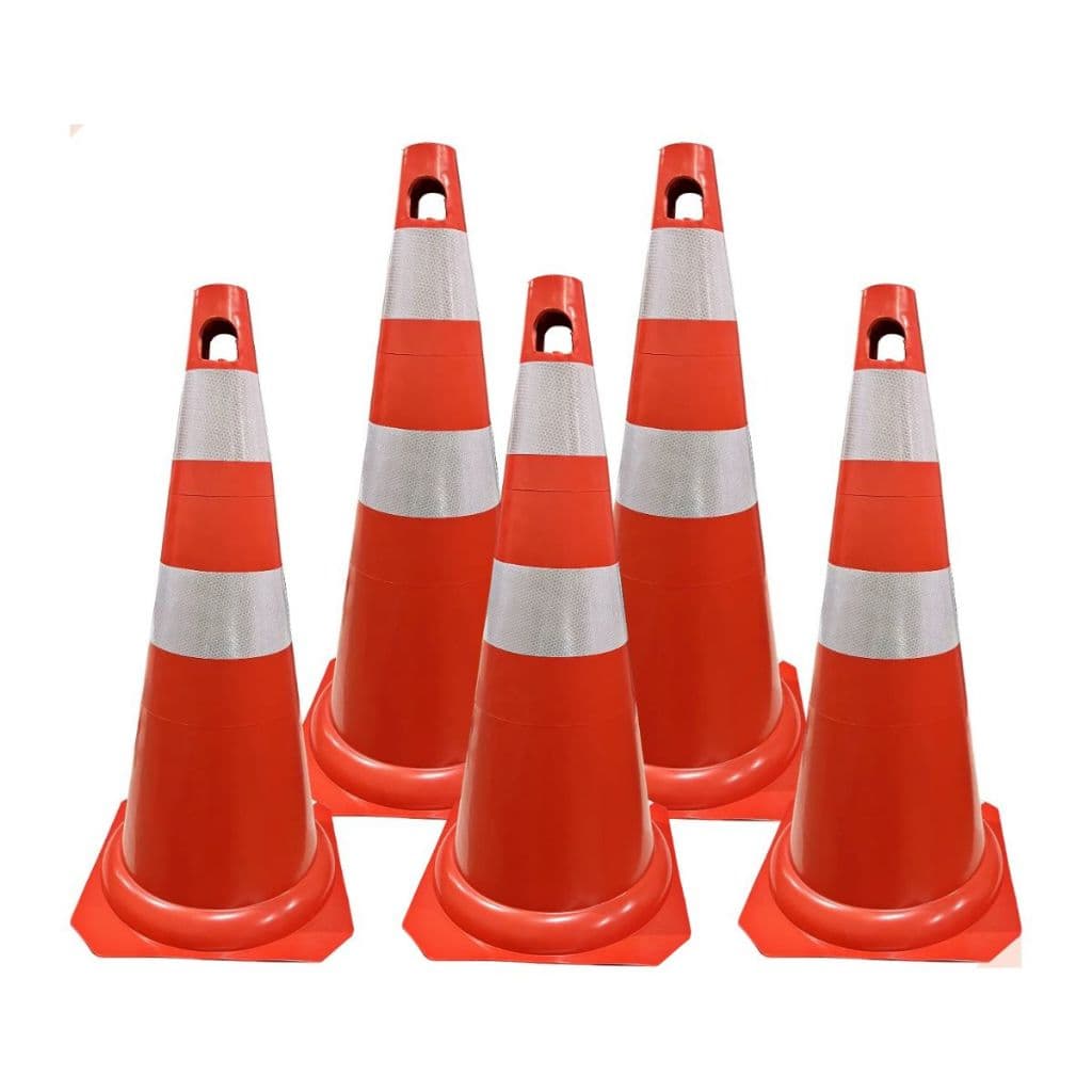 05 Cones Flexível 75cm Laranja Sinalização Trânsito