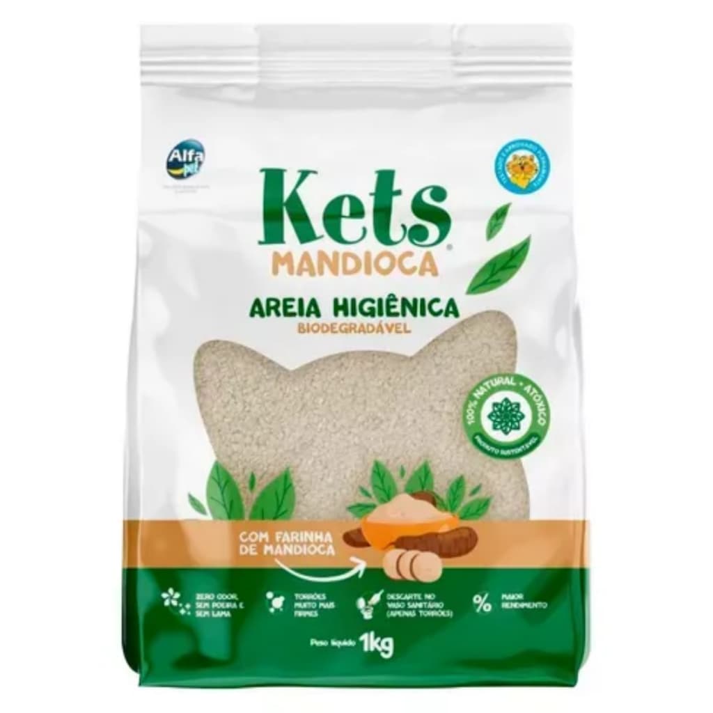 Areia Higiênica Biodegradável Kets Mandioca para Gatos 1 kg