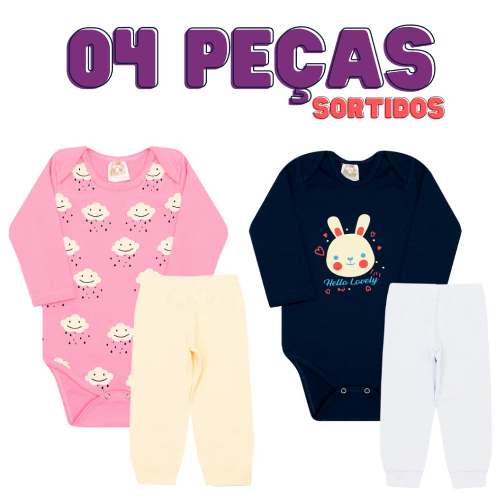 Kit body Bebê 4 peças conjunto bebê Roupa de Bebês Algodão Menina