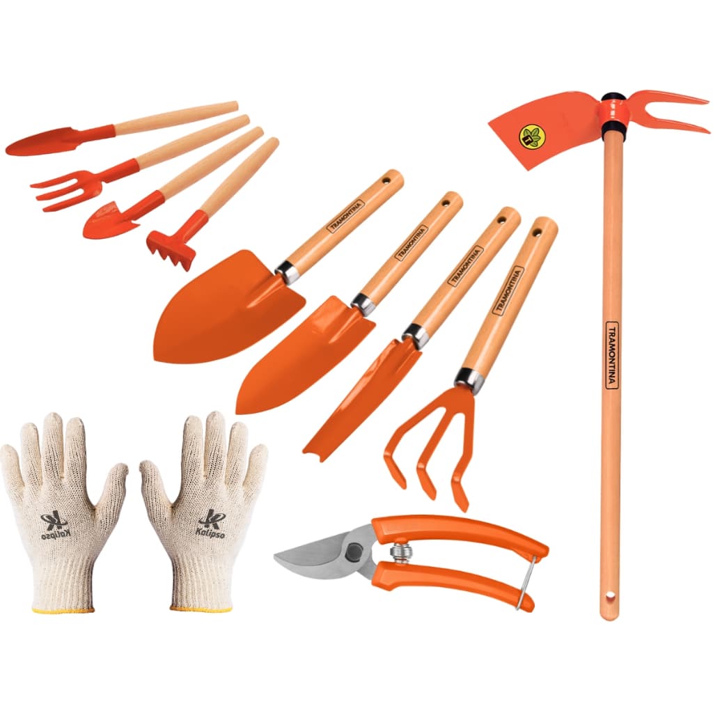 Conjunto 10 Peças Jardinagem Ferramentas Aço Carbono Tramontina + Luva