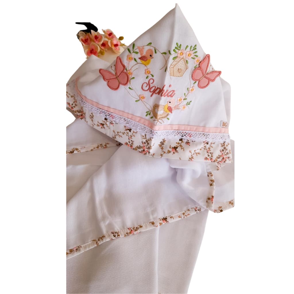 Toalha Fralda Bordada + Fralda Passeio Personalizadas Nome do Bebê Kit 2 peças