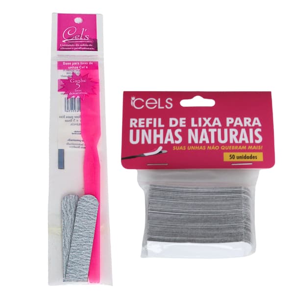 Kit Suporte para Lixa de Unhas Rosa e Refil 50 unidades - Cels