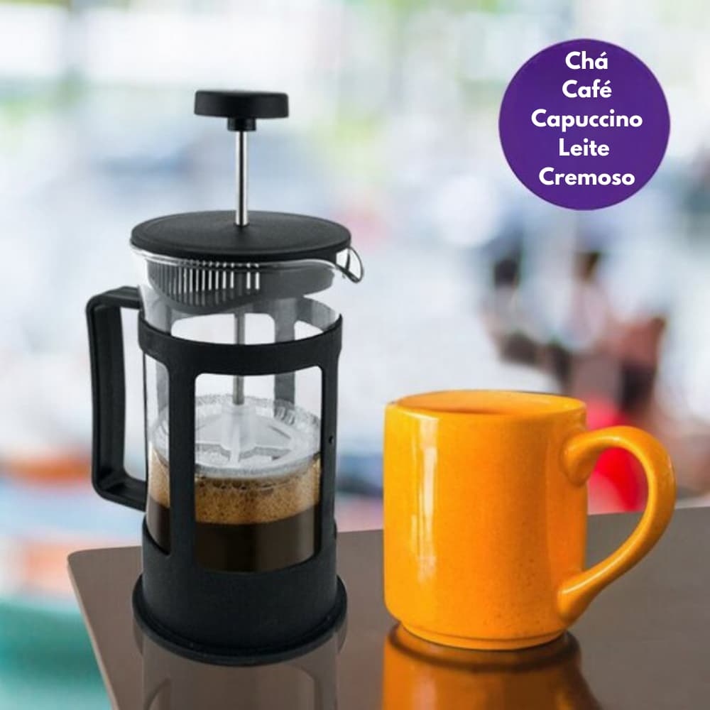 Prensa Francesa Cafeteira de Vidro e Polipropileno Importada 600ml Moderna Cremeira Premium Bule Café,Chá,Leite