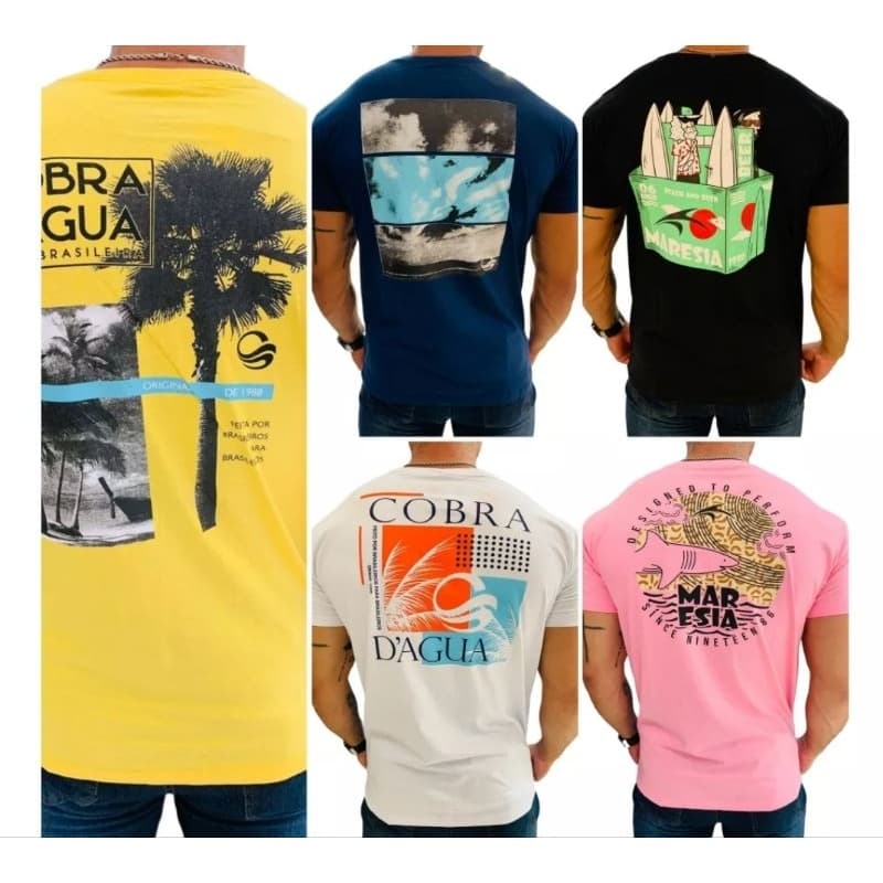 Kit 03 Camiseta Masculina COBRA D'ÁGUA Surf 100 % Algodão ( Estampas Variadas)