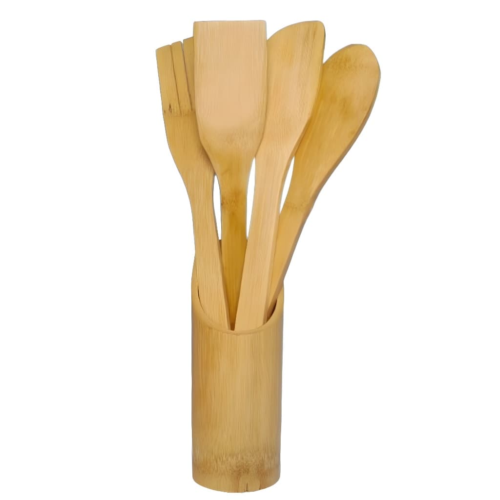 Colher de pau em bambu 5 peças kit cozinha utensílios garfo espátula