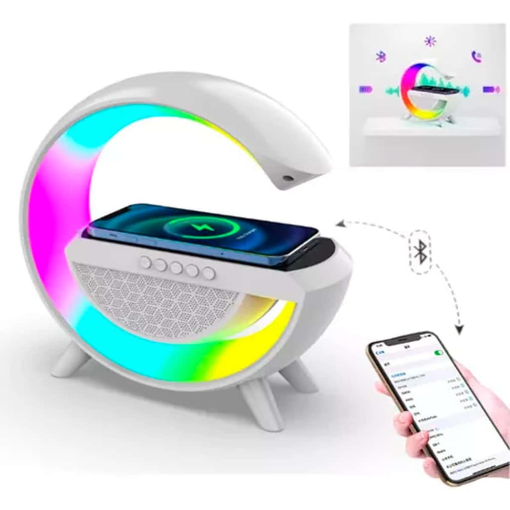 G Speaker Smart Station Luminária Rgb Led Carregador Induç Cor Branco (COM RELÓGIO E SEM)