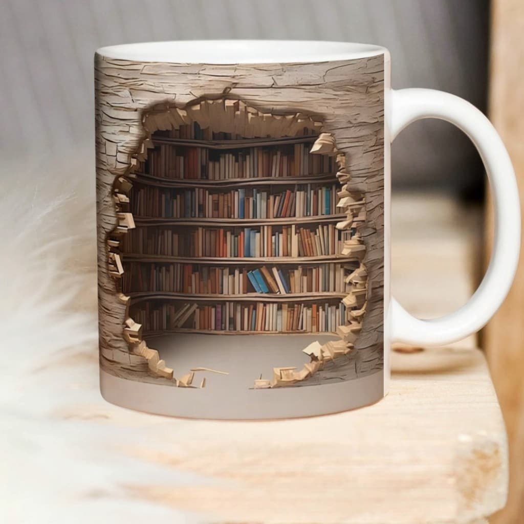 Caneca Personalizada Efeito 3d Realista Livros Leitura Leitor Biblioteca Para Presente Amigo Amiga