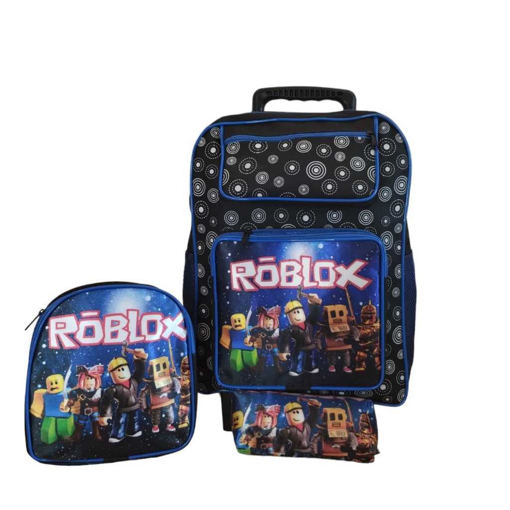 Mochila Escolar Kits Com carrinho Personagem Roblox Minecraft +Lancheira +Estojo