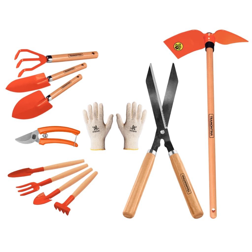 Conjunto Ferramentas 10 Peças Jardinagem para Podar Plantas Tramontina e Luva