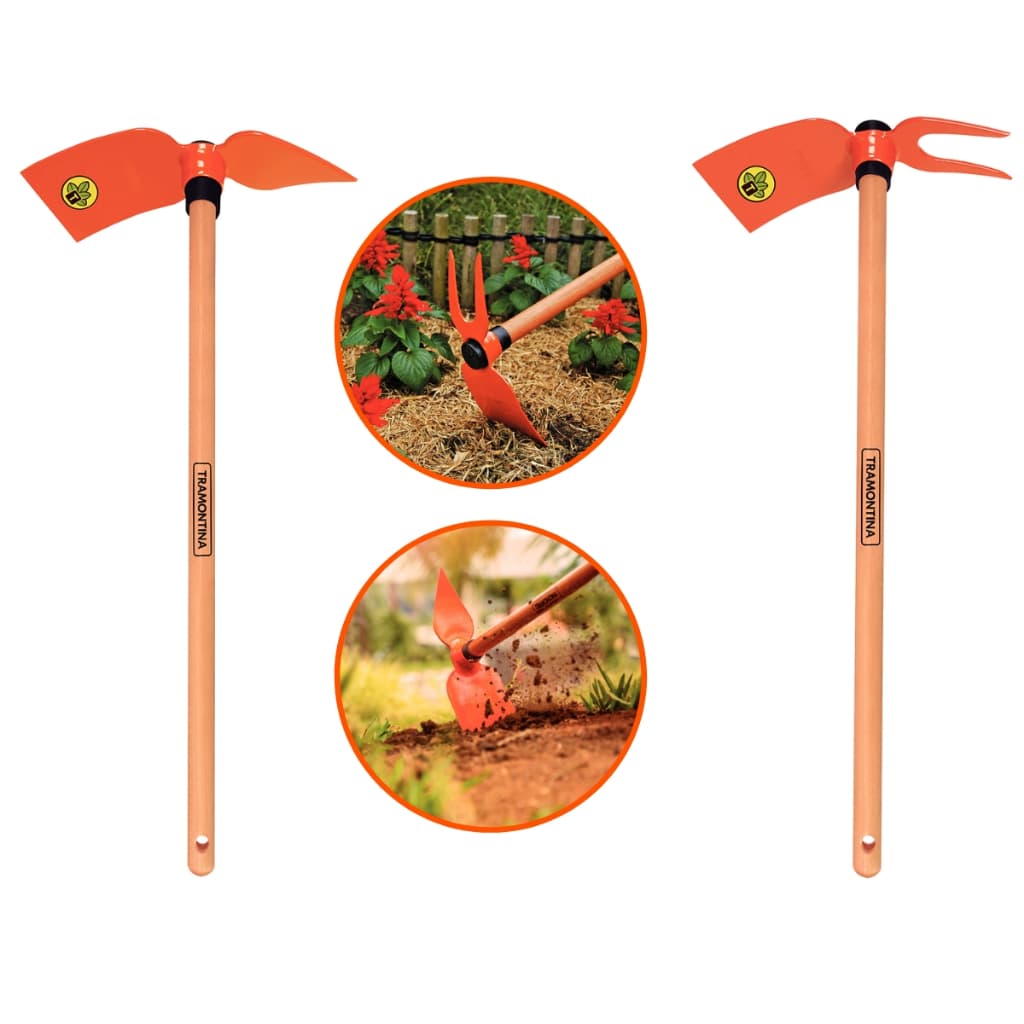 Kit Sachos para Jardinagem Tramontina Com Cabo de Madeira 60cm (Sacho Coração + Sacho Duas Pontas)