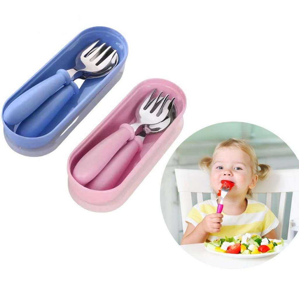 Kit Talheres Colher Garfo Infantil Aço Inox Com Estojo Bebe CLINK