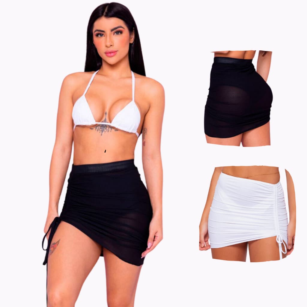 Saia de praia Feminina gringa saida curta meia transparente