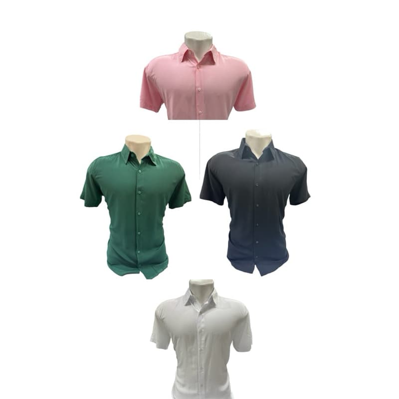 Camisa Social Masculina Manga Curto Slim Fácil lisa