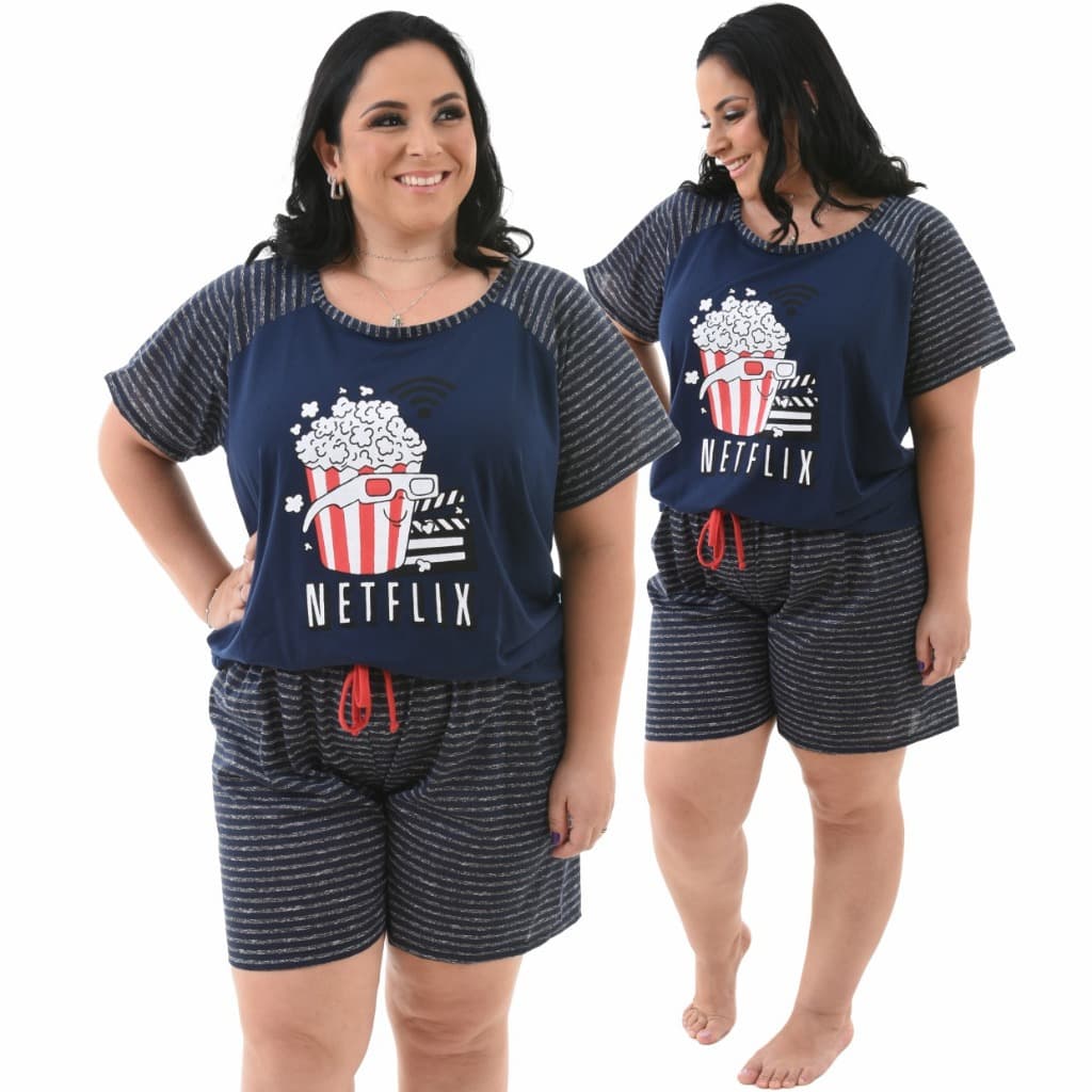 Pijama Feminino Plus Size Baby doll Manga Curta Verão Premium