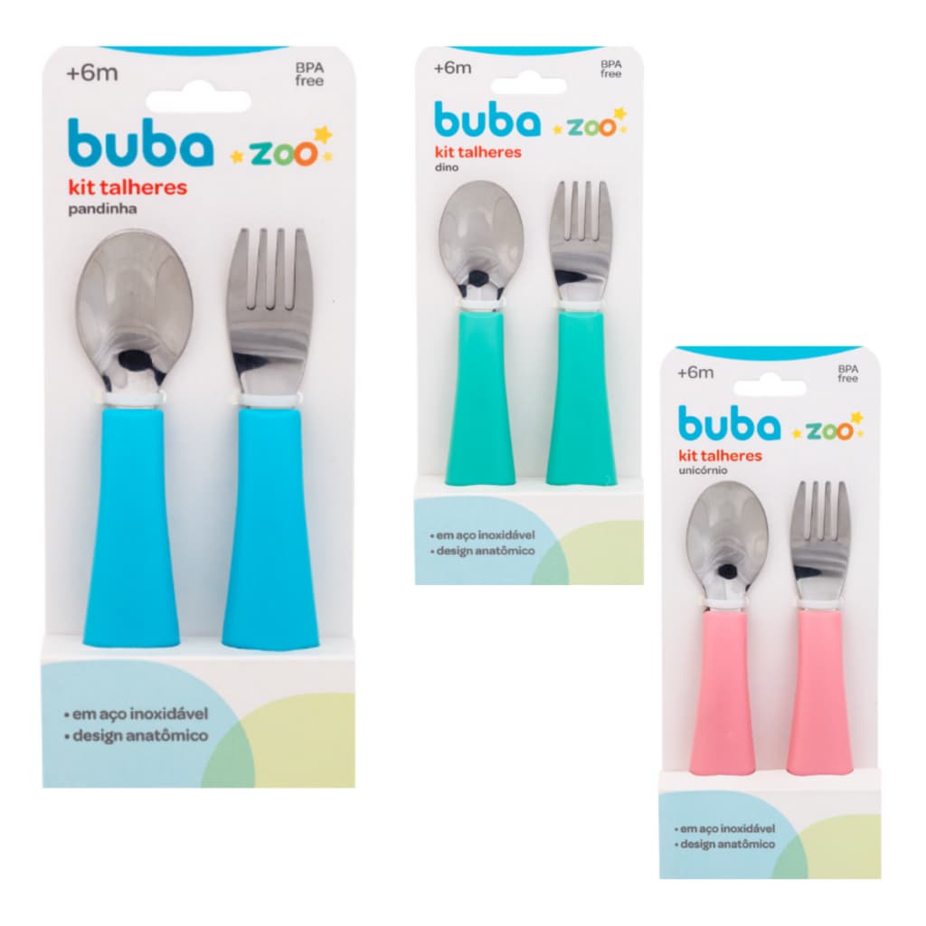 Kit Talheres infantis De Inox Buba - Garfo Colher Talher Infantil Aço Inoxidável Anatômico
